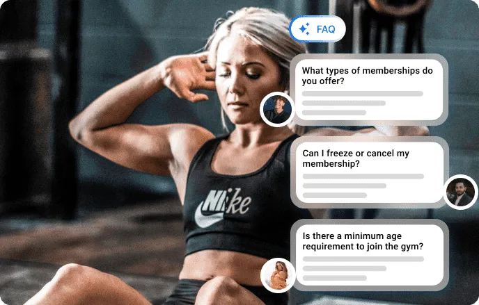 User browsing frequently asked questions about a fitness center.